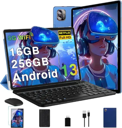 Tablet Me Berry, Pantalla 10.36 pulgadas, 16 GB de RAM + 256 GB de ROM + TF 1 TB, 2000 x 1200 píxeles, WiFi 5G, 8600 mAh, 5 MP + 13 MP, con mouse y teclado azul